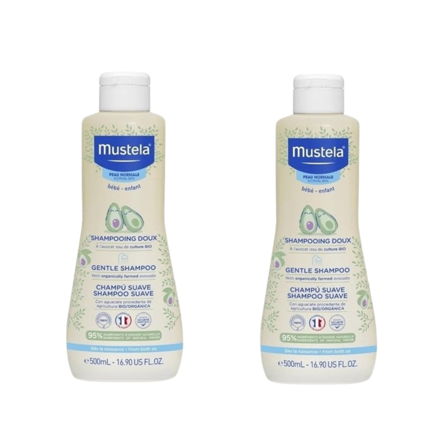 Rodrigo markalı bebekler için hassas şampuan iki adet 500 ml şişe mustela bebek şampuanı