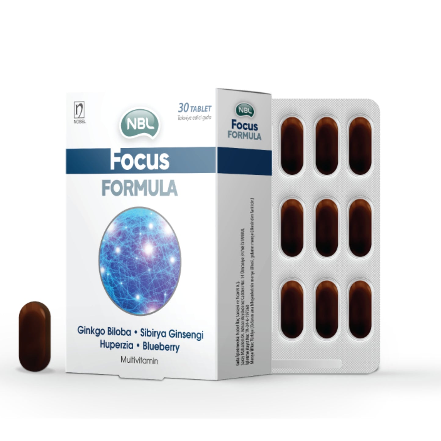 Meliya Kozmetik Focus Formula unutkanlık için takviye içeren 30 tablet multivitamin paketi