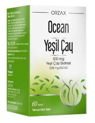 Meliya Kozmetik Orzax Ocean Yeşil Çay Ekstresi Kapsül 500 mg takviye edici gıda kutusu