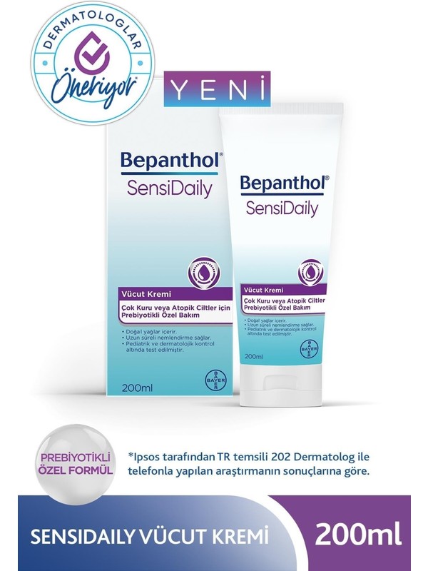Bepanthol Sensidaily Vücut Kremi 200ML- Prebiyotik Destekli Yoğun Nemlendirici - Meliya Kozmetik