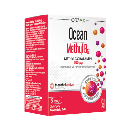 Ocean Methyl B12 500 mcg Dilaltı Sprey 5 ml – Yüksek Emilimli B12 Desteği