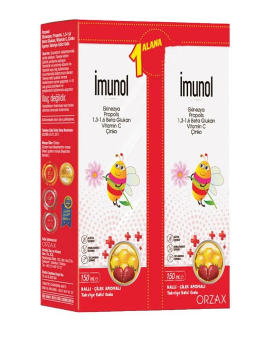 İmunol Ballı Çilek Aromalı Şurup 150 ml – Bağışıklık Desteği Şimdi 1 Alana 1 Bedava!