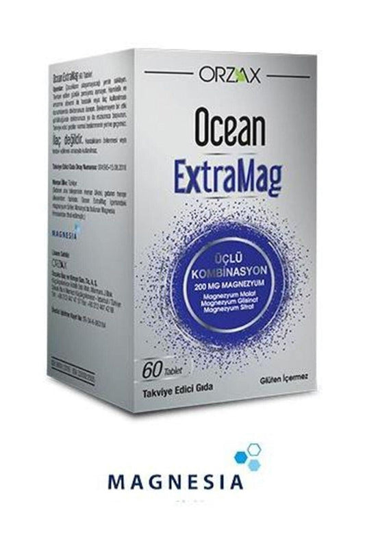 Meliya Kozmetik orijinal magnezyum hapı Ocean ExtraMag 60 tablet takviye edici gıda kutusu