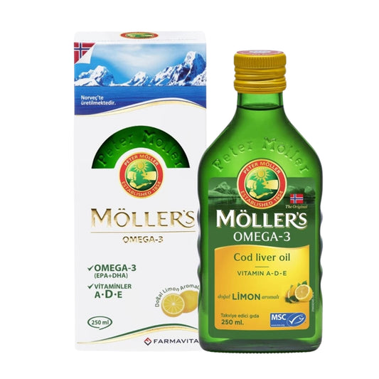 Möller’s Balık Yağı Şurubu Limon Aromalı 250 ml – Omega-3 ve D Vitamini Desteği