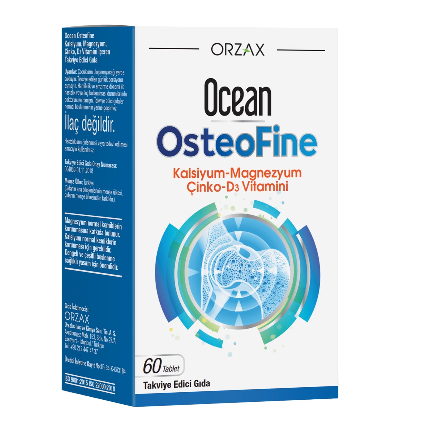 Meliya Kozmetik kalsiyum magnezyum d vitamini tablet içeren Ocean OsteoFine takviye edici gıda paketi